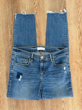 LOFT Cropped Raw-Hem Distressed Blue Denim Jeans